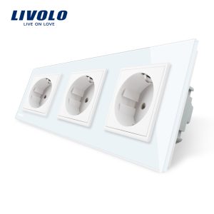 Priza tripla Livolo cu rama din sticla