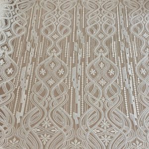 Dantela Ivory cu Model Geometric, cu Perle si Paiete