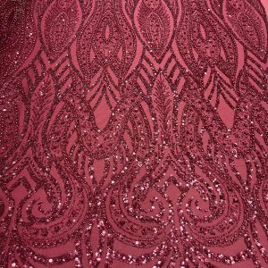 Dantela Couture Bordeaux cu Model Geometric, Perle, Margele si Paiete