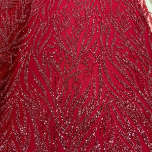 Dantela Couture Rosie cu Siraguri, Margele si Paiete