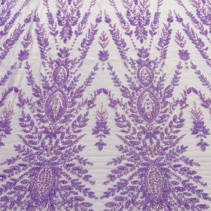 Dantela Couture Lavanda cu Model Simetric, cu Margele si Paiete