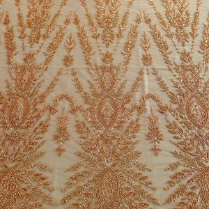 Dantela Couture Portocaliu Ars cu Model Simetric, cu Margele si Paiete