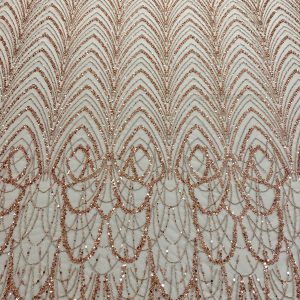 Dantela Couture Auriu Rose cu Model Geometric cu Margele si Paiete