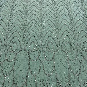 Dantela Couture Verde Prafuit cu Model Geometric cu Margele si Paiete