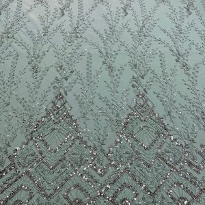 Dantela Couture Verde Prafuit cu Model Geometric, cu Margele si Paiete