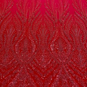 Dantela Couture Rosie cu Model Geometric, cu Perle, Margele si Paiete