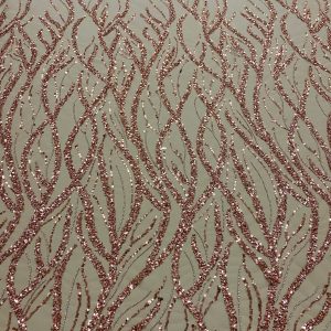 Dantela Couture Auriu-Rose cu Siraguri, Margele si Paiete