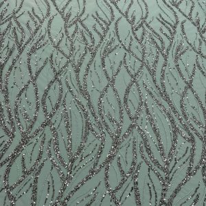 Dantela Couture Verde Prafuit cu Siraguri, cu Margele si Paiete