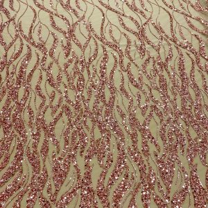 Dantela Couture Auriu Rose cu Siraguri, cu Margele si Paiete