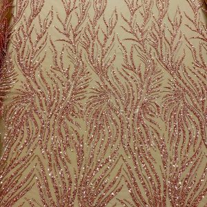 Dantela Couture Auriu Rose cu Siraguri, cu Margele si Paiete