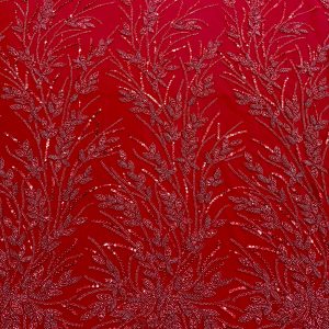 Dantela Couture Rosie cu Model Floral, Perle, Margele si Paiete