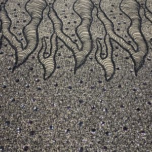 Dantela Couture Neagra cu Model Geometric si Flori, cu Margele si Paiete