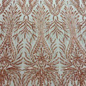 Dantela Couture Auriu Rose cu Model Geometric, cu Margele si Paiete