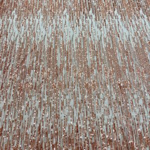 Dantela Couture Auriu Rose cu Model Liniar, cu Margele si Paiete