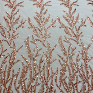 Dantela Couture Auriu Rose cu Crengute, cu Margele si Paiete