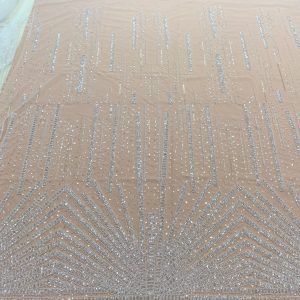 Dantela Ivory cu Model Liniar, cu Margele si Paiete