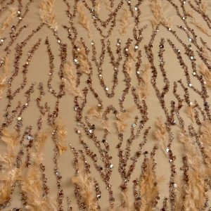 Dantela Auriu Rose Haute Couture, cu Siraguri, cu Pene, Margele si Paiete