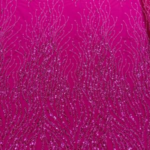 Dantela Couture Fucsia cu Siraguri, cu Margele si Paiete