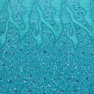 Dantela Couture Turcoaz cu Model Geometric si Flori, cu Margele si Paiete
