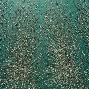 Dantela Couture Verde Smarald cu Siraguri, cu Margele si Paiete