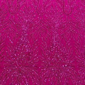 Dantela Couture Fucsia cu Model Geometric, cu Margele si Paiete