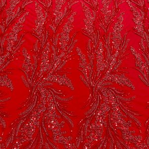 Dantela Couture Rosie cu Model Floral, cu Margele si Paiete