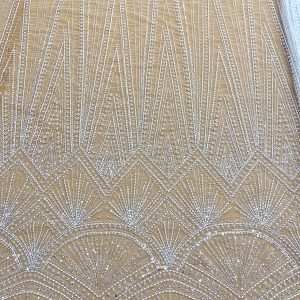 Dantela Couture Diamond cu Model Geometric, cu Perle, Margele si Paiete