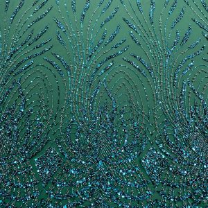 Dantela Couture Verde Smarald cu Panou, cu Perle, Margele si Paiete