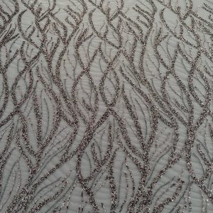 Dantela Couture Gri Antracit cu Siraguri, Margele si Paiete