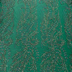 Dantela Couture Verde Smarald cu Model Floral, cu Margele si Paiete