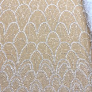 Dantela Couture Diamond cu Model Geometric, cu Perle, Margele si Paiete