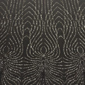 Dantela Couture Gri Antracit cu Panou, cu Perle, Margele si Paiete