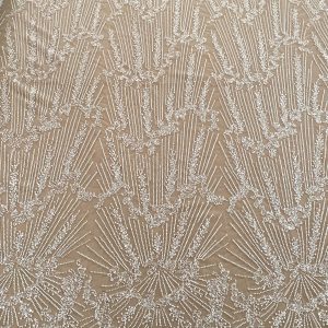 Dantela Couture Ivory cu Model Geometric, cu Margele si Paiete