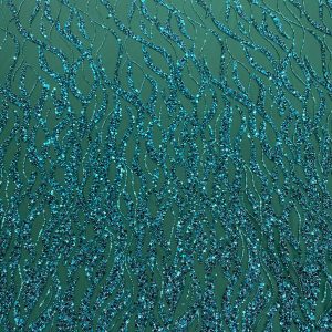 Dantela Couture Verde Smarald cu Siraguri, cu Margele si Paiete