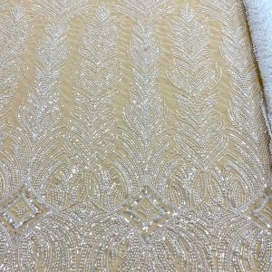 Dantela Couture Diamond cu Model Geometric, cu Perle, Margele si Paiete