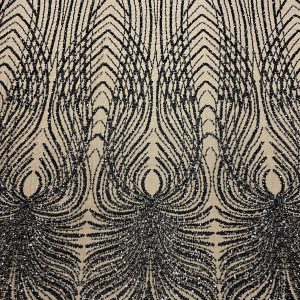 Dantela Couture Neagra cu Panou, cu Perle, Margele si Paiete