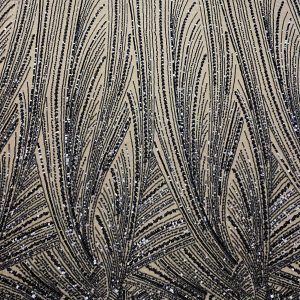 Dantela Couture Neagra cu Model Liniar, cu Perle, Margele si Paiete