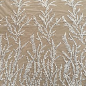 Dantela Couture Ivory cu Crengute, cu Margele si Paiete