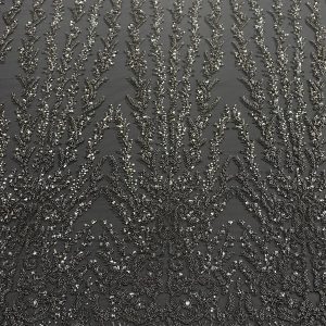 Dantela Couture Gri Antracit cu Model Geometric, cu Margele si Paiete