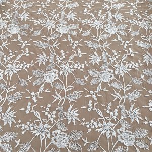 Dantela Couture Ivory cu Model Floral, cu Perle, Margele si Paiete