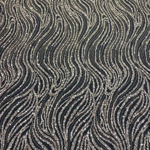 Dantela Couture Argintie cu Tulle Antracit cu Model Liniar, cu Margele si Paiete