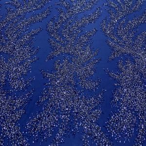 Dantela Couture Bleumarin cu Panou, cu Perle, Margele si Paiete