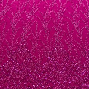 Dantela Couture Fucsia cu Model Geometric, cu Margele si Paiete