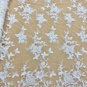 Dantela Couture cu Model de Fluturi, cu Perle, Margele si Paiete