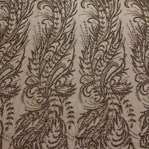 Dantela Couture Auriu Antic cu Model Floral, cu Margele si Paiete