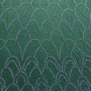 Dantela Couture Verde Smarald cu Model Geometric, cu Perle, Margele si Paiete