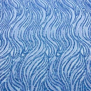 Dantela Couture Sky Blue cu Model Liniar, cu Margele si Paiete