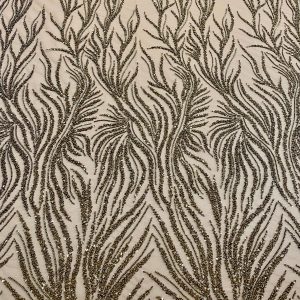 Dantela Couture Auriu Antic cu Siraguri, cu Margele si Paiete