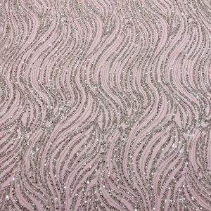 Dantela Couture Argintie cu Tulle Roz cu Model Liniar, cu Margele si Paiete