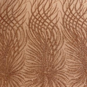 Dantela Couture Auriu Rose cu Siraguri, cu Margele si Paiete